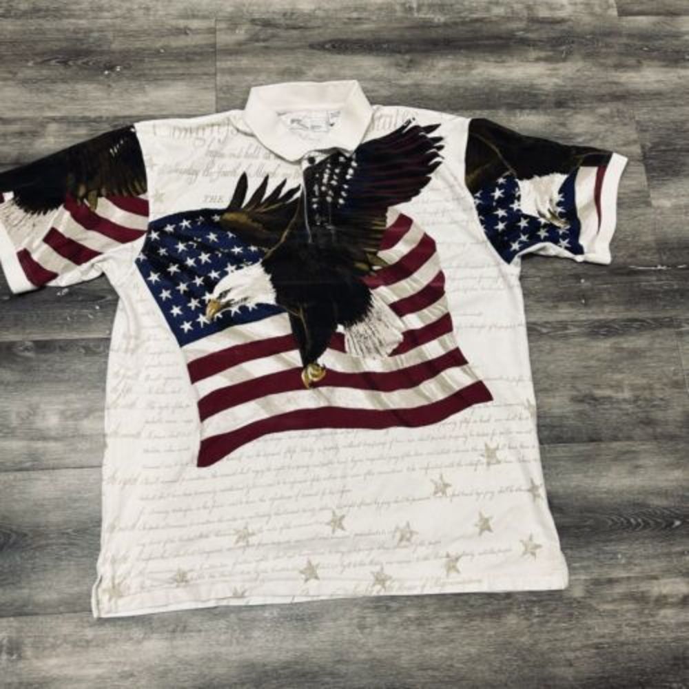 Declaration Of Independence All Over Print‎ Polo Shirt Sz XL American Summer